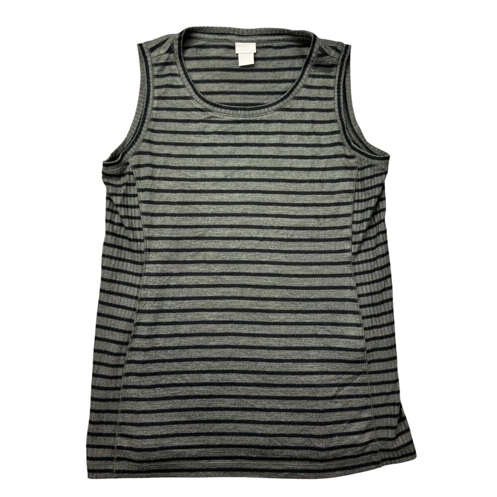 Chicos Zenergy Tank Top Women's 1 Medium Green Striped Sleeveless Tunic Casual